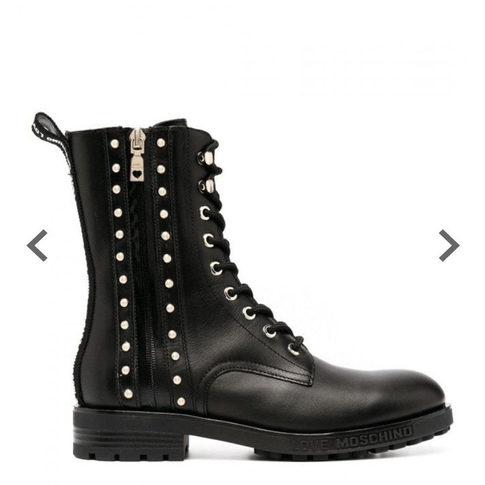 Love Moschino WOMEN'S STUDDED LACE UP ANKLE BOOTS BLACK size us 5 colour black